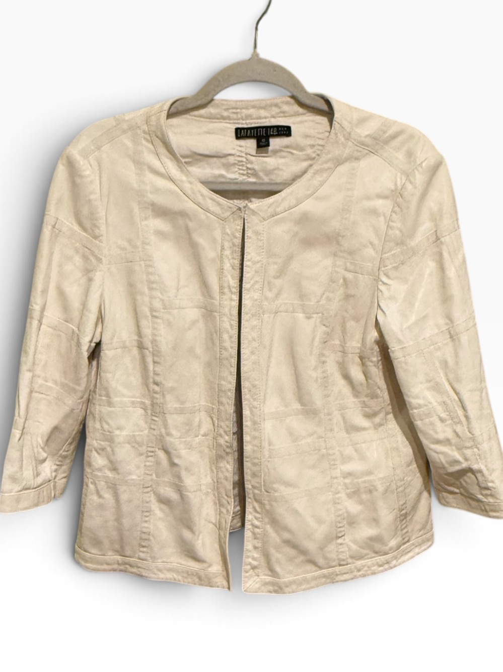 Lafayette 148 New York Cream Suede Leather Paneled Jacket Size 12